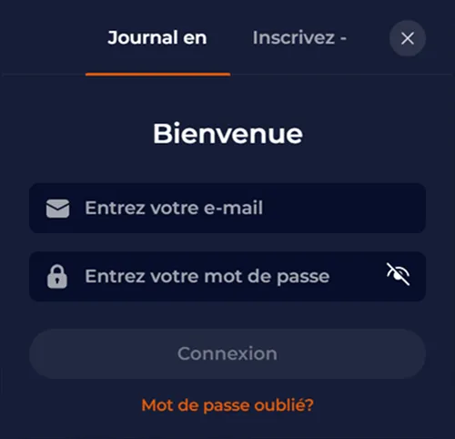 Formulaire de connexion Nine Casino avec champs email et mot de passe