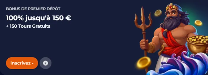 Bonus premier dépôt 100 % jusqu’à 150 € avec dieu barbu et or
